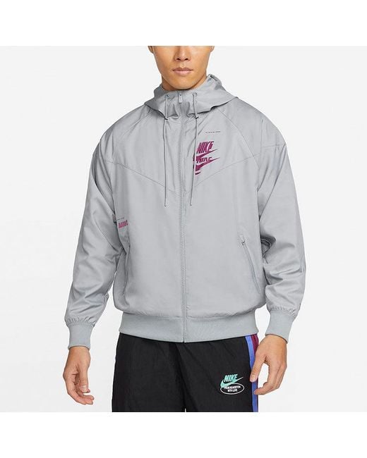 Nike Blue Sportswear Sport Essentials Logo Printing Woven Breathable Hooded Jacket Gray for men