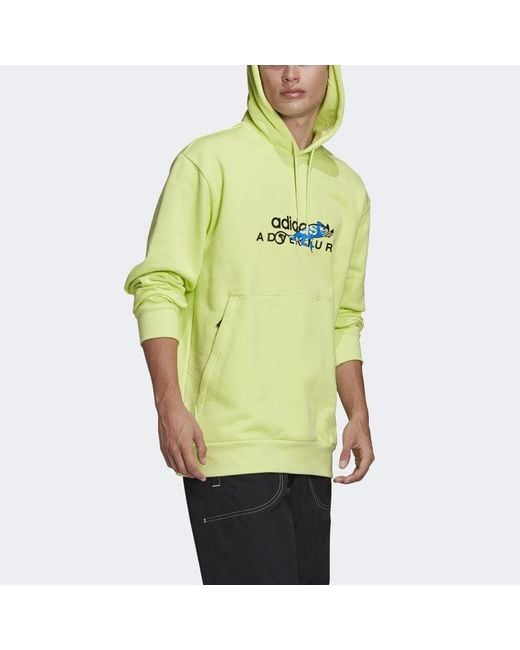 Adidas Yellow Originals Adv Logo Hoody Dragon Printing Sports for men