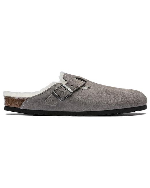 Birkenstock Gray Boston Fur Narrow 'Suede Stone Coin' for men