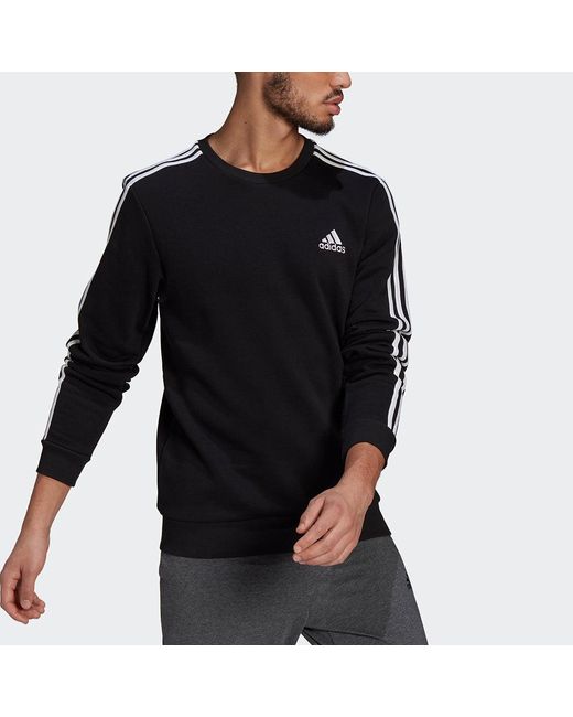 Adidas Blue 3S Fl Swt Stripe Sports Round Neck Pullover for men