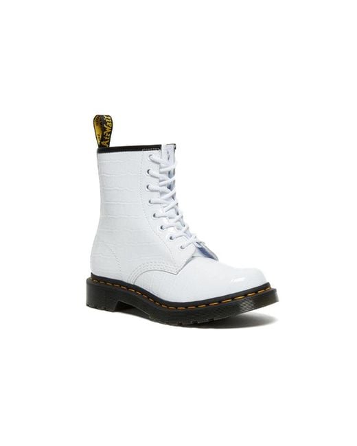 Dr. Martens White (Wmns) 1460 Patent Croc Emboss Leather Boots
