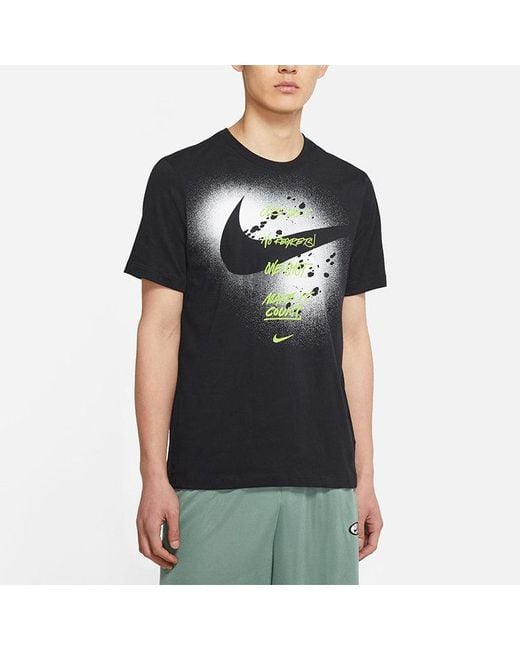 Nike Black M Nk Graphic Ss Tee Large Alphabet Printing Sports Short Sleeve for men
