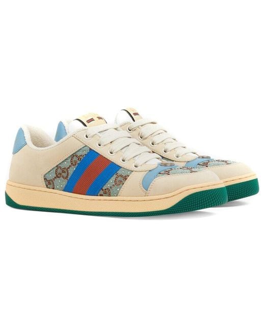 Gucci Blue Screener Sneaker With Crystals, , Gg Canvas