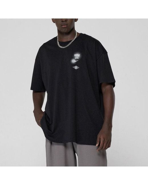 Nike Black Brooklyn Nets Geometry Pattern Logo Printing Round Neck Short Sleeve T-Shirt for men