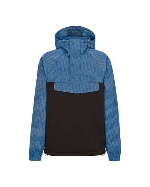 Dior Blue Fw21 Printing Hooded Jacket Coat for men
