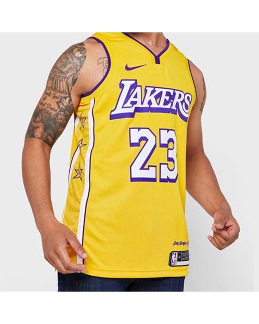 Nike Yellow Nba City Limited Basketball Vest Sw Fan Edition 19-20 Season Lakers Lebron James 23 for men