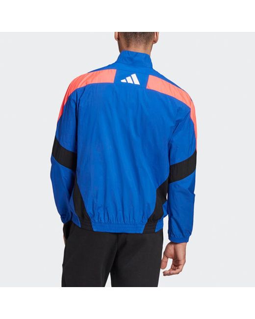 Adidas Blue Urban Q3 Tt Contrast Color Stitching Logo Sports Stand Collar Woven Jacket for men