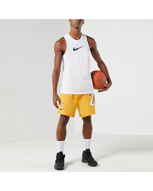 Nike Yellow Los Angeles Lakers Basketball Athleisure Casual Sports Breathable Shorts for men