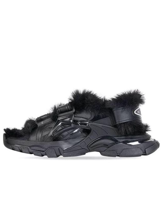 Balenciaga Black (Wmns) Track Sandals 'Fake Fur'