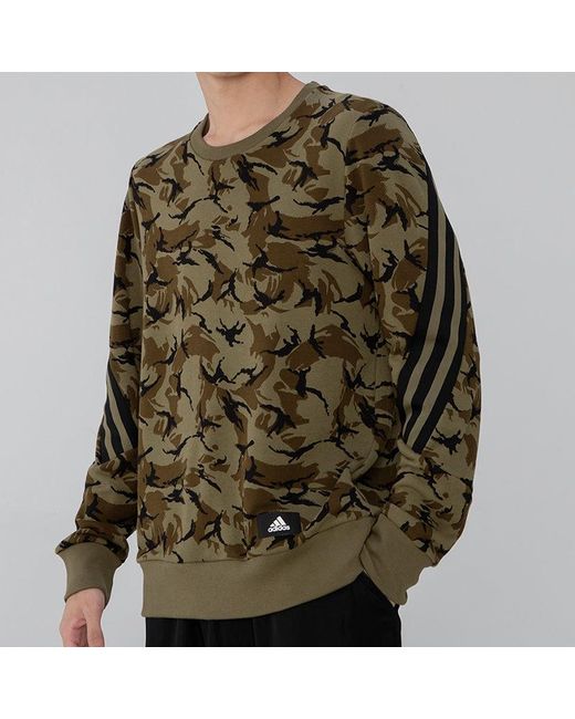 Adidas Green Camouflage Pattern Round Neck Long Sleeves Military for men