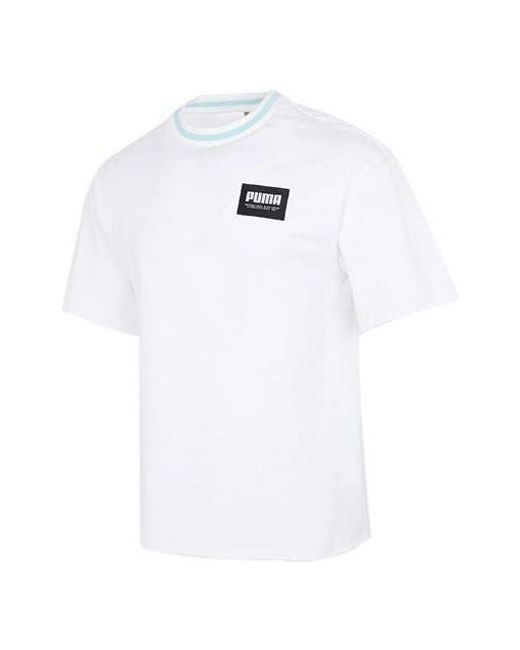 PUMA White Logo Loose Sports Round Neck Short Sleeve for men