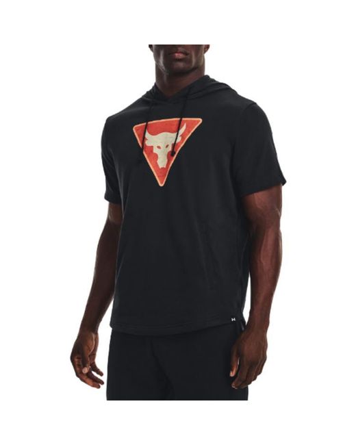 Under Armour Black Project Rock Terry Short Sleeve Hoodie for men