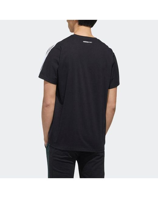 Adidas Black Neo Casual Breathable Sports Stripe Printing Short Sleeve T-Shirt for men