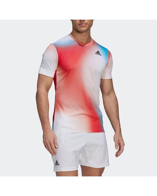 Adidas Pink Contrasting Colors Gradient Logo Printing Round Neck Short Sleeve T-Shirt for men