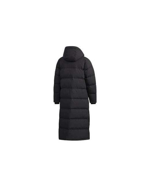Adidas Black Xplr Dwn Bench Stay Warm Solid Color Mid-Length Hooded Down Jacket for men