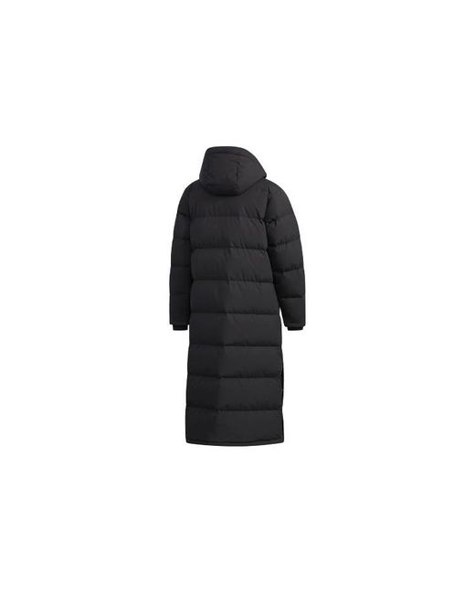 Adidas Black Xplr Dwn Bench Stay Warm Solid Color Mid-Length Hooded Down Jacket for men