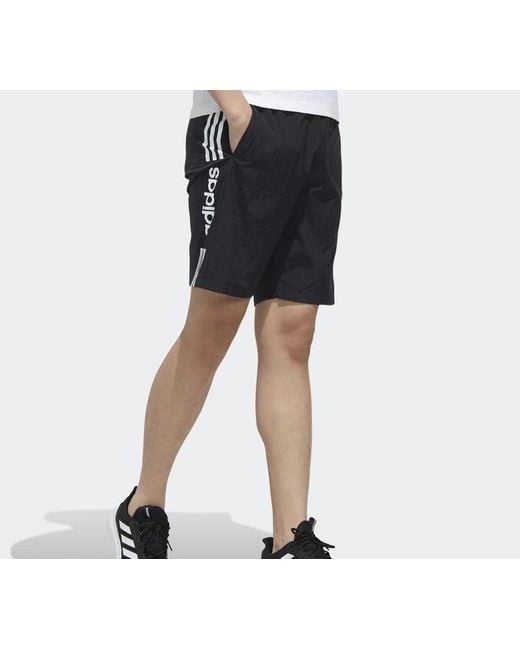 Adidas Blue Neo Side Stripe Logo Woven Shorts for men