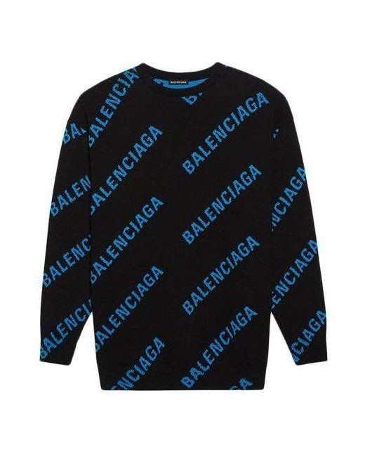 Balenciaga Blue Allover Logo Crewneck Sweater for men