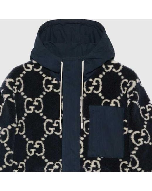 Gucci Blue Gg Fuzzy Fabric Jacquard Jacket 'Dark' for men