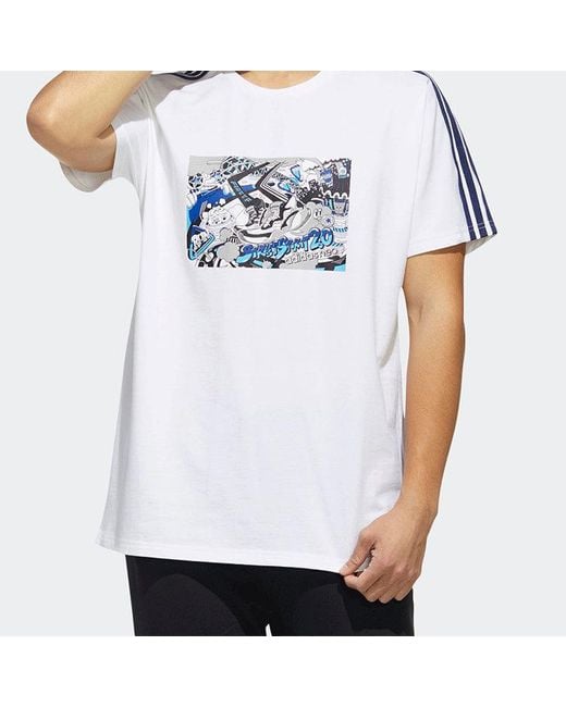 Adidas White Neo Pattern Printing Sports Short Sleeve T-Shirt for men