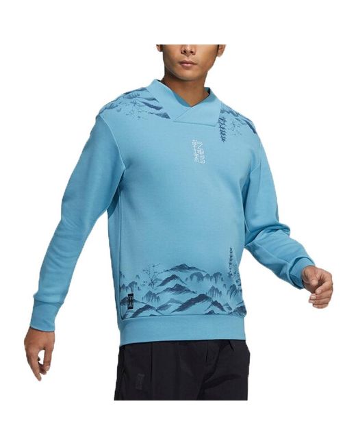 Adidas Blue Wj Story Swt Martial Arts Series Ink Printing V Sports Pullover for men
