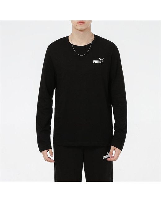 PUMA Black Logo Print Training Sports Breathable Round Neck Long Sleeve T Shirt S for men