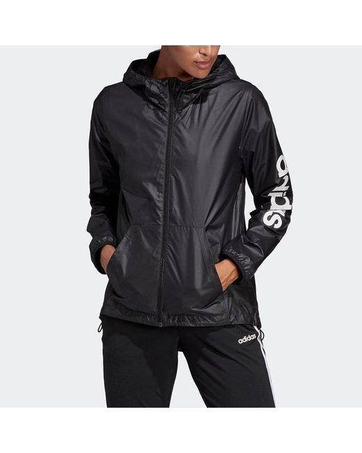 Adidas Black (Wmns) E Lin Windbr Letter Logo Printing Hooded Jacket