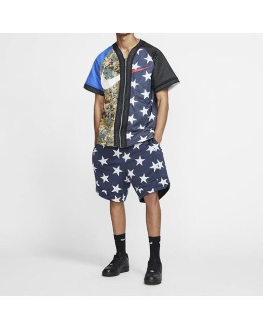 Nike Blue Lab Nrg Fog Baseball Top Zipper Double Sided Baseball Uniform Short Sleeve Jacket Camouflage for men
