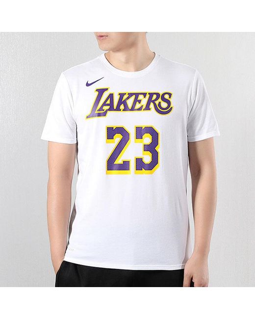 Nike White Casual Sports Short Sleeve Lakers Lebron James 23 for men