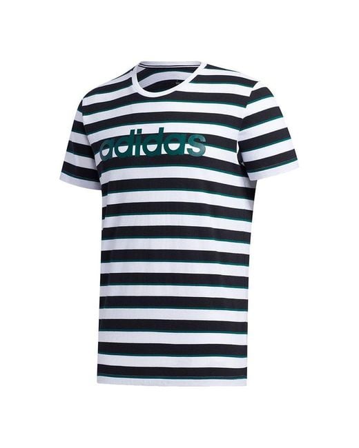 Adidas Blue Neo M Esntl Lg S T3 Logo Printing Stripe Sports Short Sleeve for men