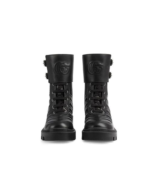 Gucci Black Frances Chevron-quilted Leather Heeled Biker Boots