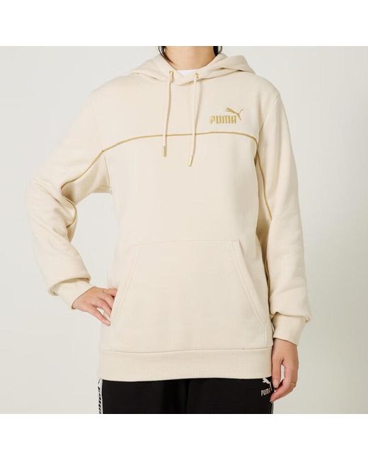 PUMA White Luxe Crew Embroidered Logo Sports Hoodie for men