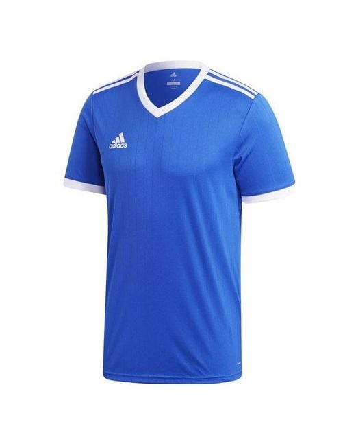 Adidas Blue Stripe Quick Dry Micro Mark Sports Training V Neck Short Sleeve T-Shirt for men