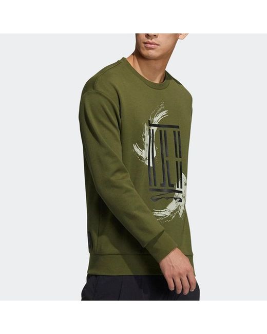 Adidas Green Wj Swt Logo Printing Sports Round Neck Pullover for men