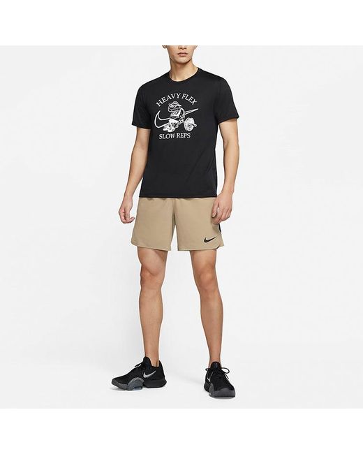Nike Black Solid Color Pattern Cartoon Printing Training Short Sleeve T-Shirt for men