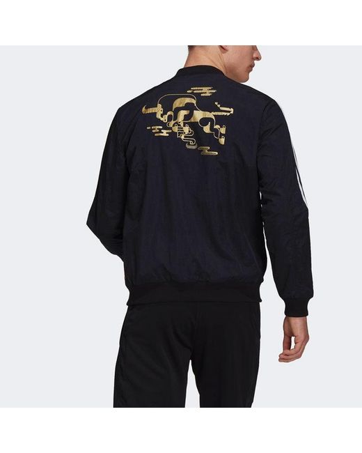 Adidas Blue Mufc Cny Bomber Series Soccer/Football Sports Printing Aviator Jacket for men