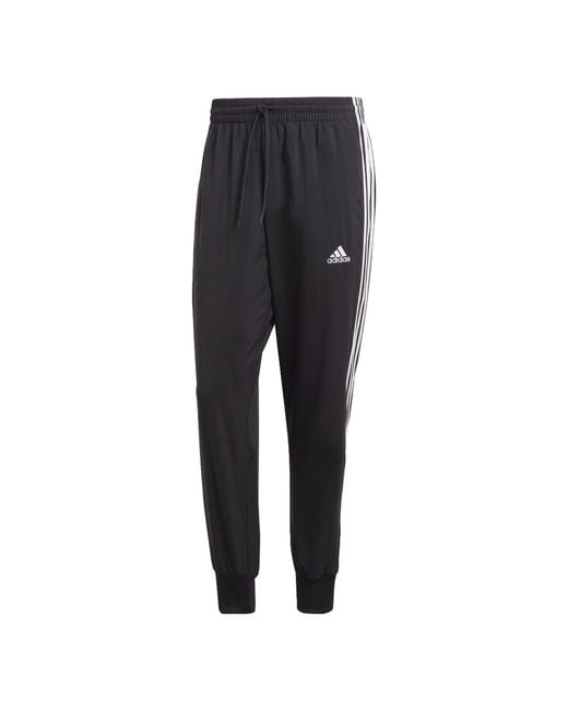 Adidas Black Aeroready Essentials Tapered Cuff Woven 3-Stripes Pants for men