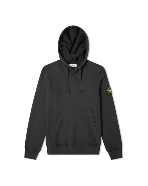 Stone Island Black Garment Dyed Popover Hoodie for men