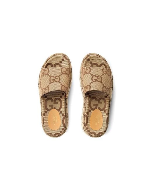 Gucci Metallic (Wmns) Gg Lame Platform Slide Sandal 'Camel Monogram'