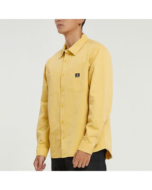 Converse Yellow Casual Woven Button Cardigan Retro Long Sleeves Jacket for men