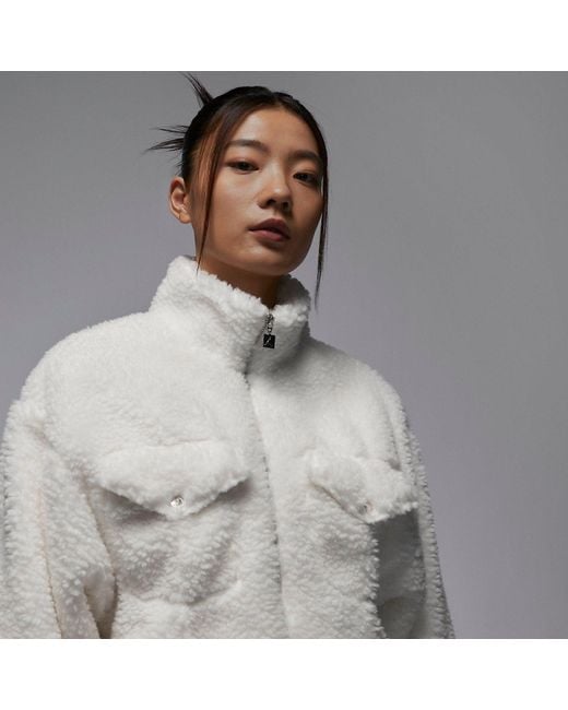 Nike White (Wmns) Fuzzy High Pile Fleece Jacket Asia Sizing 'Sail'