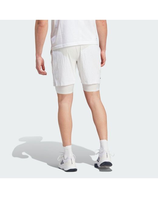 Adidas White Aeroready Pro Two-In-One Seersucker Tennis Shorts for men