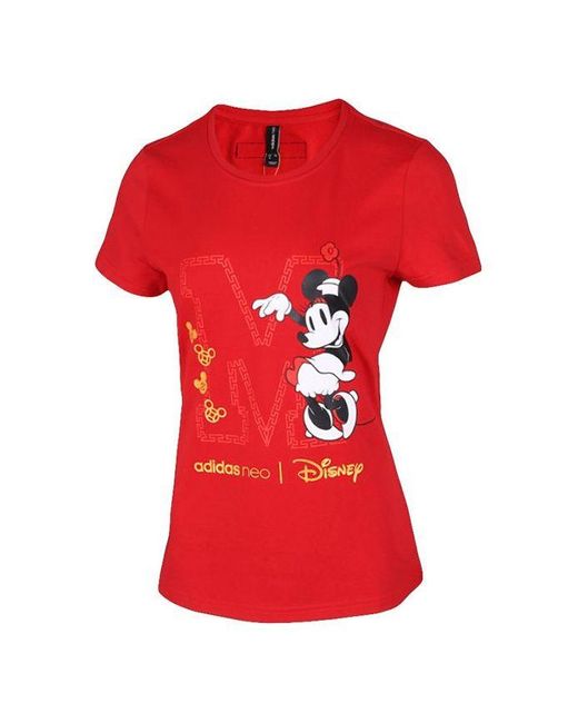 Adidas Red Neo X Disney Mickey Mouse Crossover Casual Sports Round Neck Short Sleeve