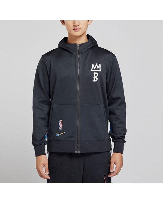 Nike Blue Loose Casual Knit Brooklyn Basketball Hooded Jacket for men
