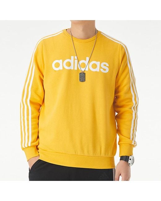 Adidas Yellow E 3S Crew Fl Logo Printing Fleece Stay Warm Casual Sports Pullover Round Neck for men