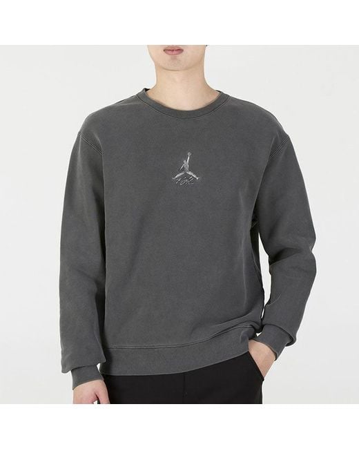 Nike Gray As J Flt Hrtg Flc Crew Embroidered Logo Sports Solid Color Knit Pullover Round Neck Autumn for men