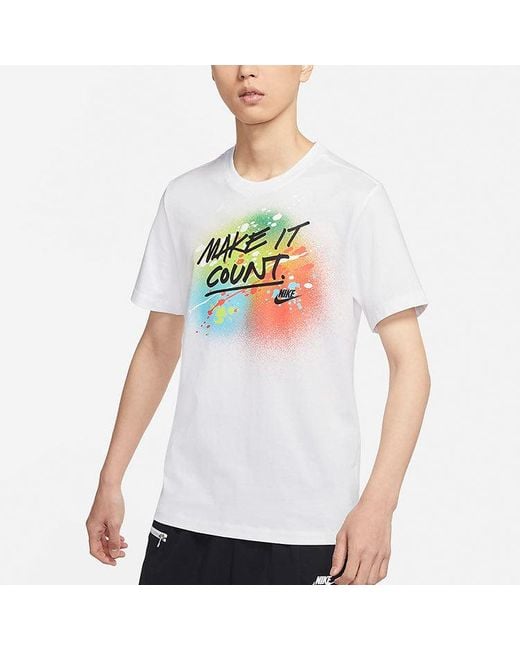 Nike White Sportswear Splash Ink Alphabet Printing Sports Short Sleeve for men