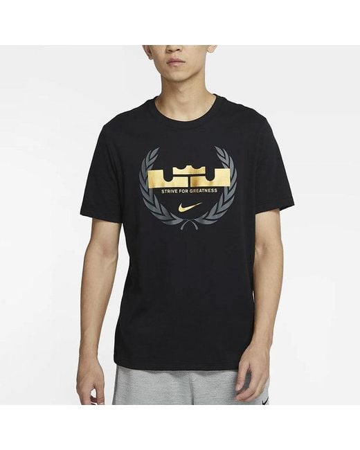 Nike Black Dri-Fit Lebron Logo Round Neck Quick Dry Basketball Sports Short Sleeve for men