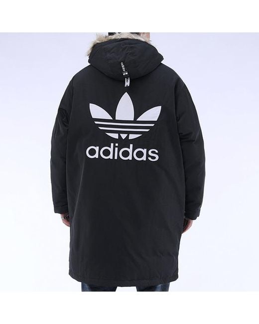 Adidas Blue Originals Down Fur Parka Casual Sports Stay Warm Hooded Down Jacket for men