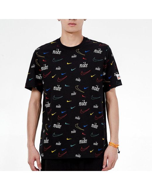Nike Black Logo Full Print Sports Training Short Sleeve T-Shirt for men